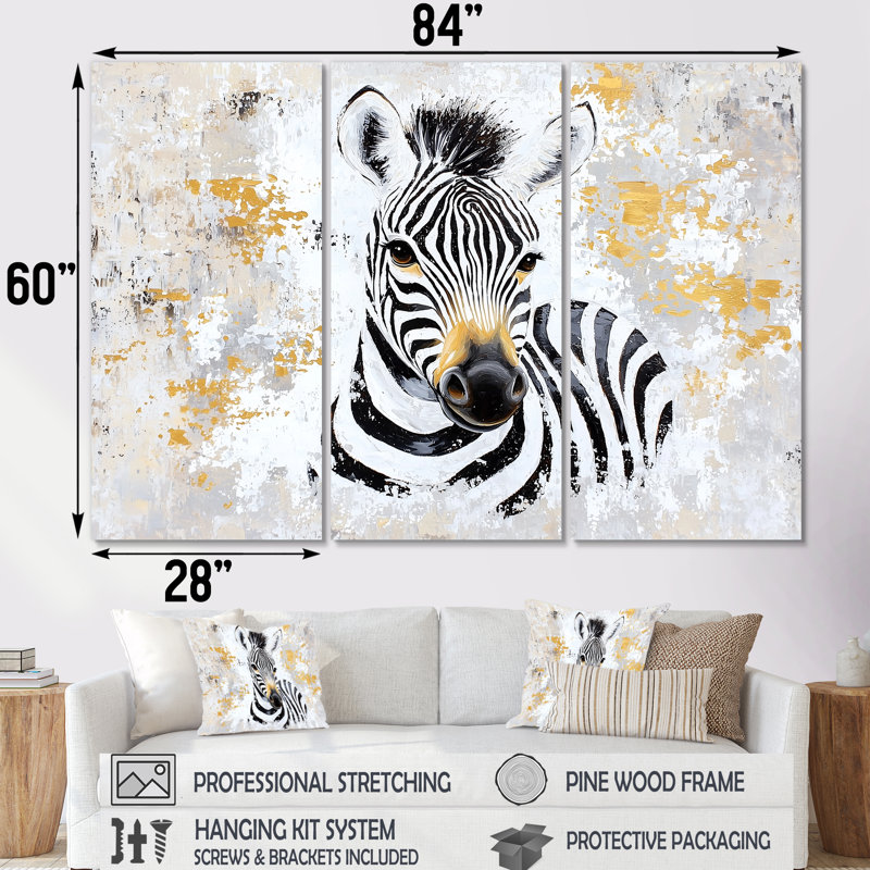Ensemble de décorations murales Zèbre minimaliste rayé Play II - Zèbre, Toile tendue, H 60 po x l 84 po, Ne s’applique pas
