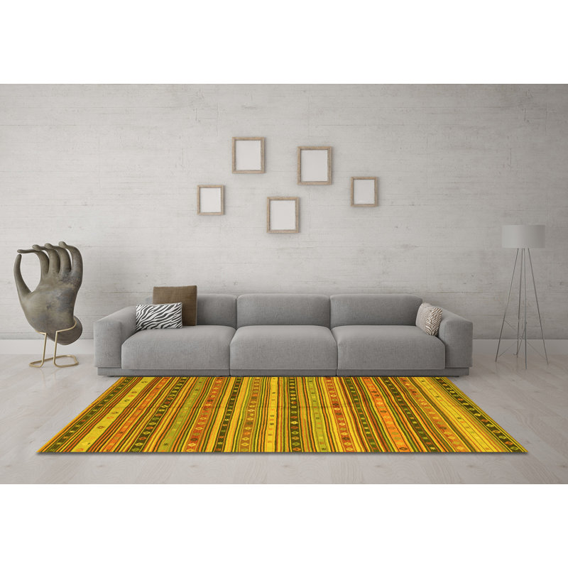 Tapis contemporains jaunes lavables à la machine 804, Carré 3 pi