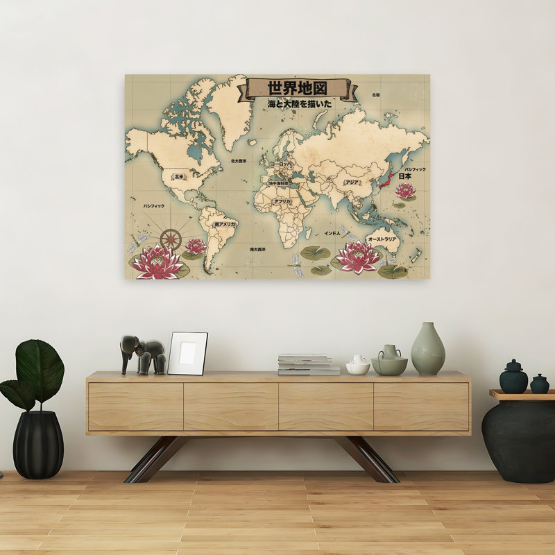 Art mural rétro, carte du monde rétro