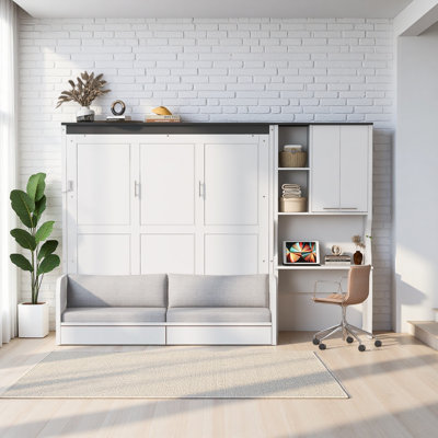 Multi-Functional Murphy Bed With Sofa, Desk, And Storage Cabinet – Space-Saving Foldable Design, Queen Size