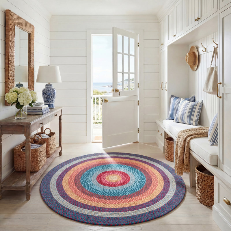 Tapis intérieur / extérieur Ceaira Performance, Red/Orange, Rond 5 pi