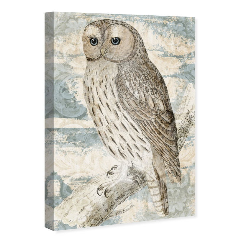 Animaux, hibou rétro, brun traditionnel sur toile, impression, Toile tendue, H 15 po x l 10 po x P 1,5 po