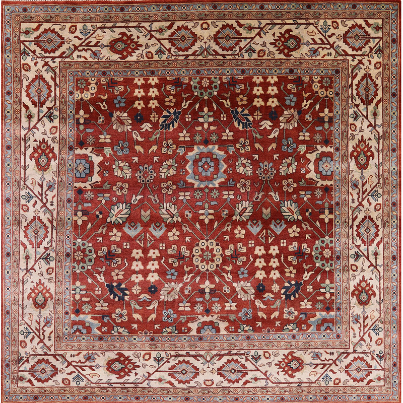 Tapis de style oriental rouge, Carré 7 pi
