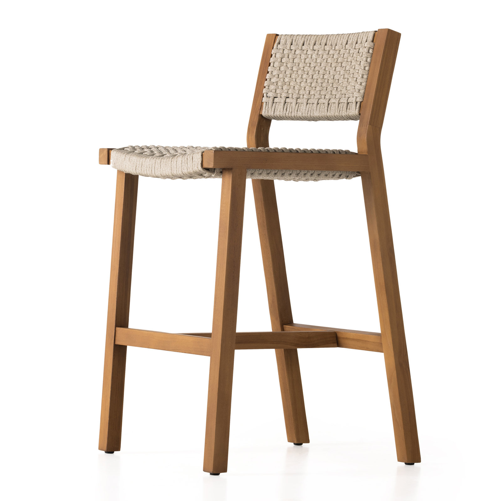 Shea Teak Outdoor Bar Stool, Bar Stool (29" Seat Height), Natural Teak, Ivory Rope
