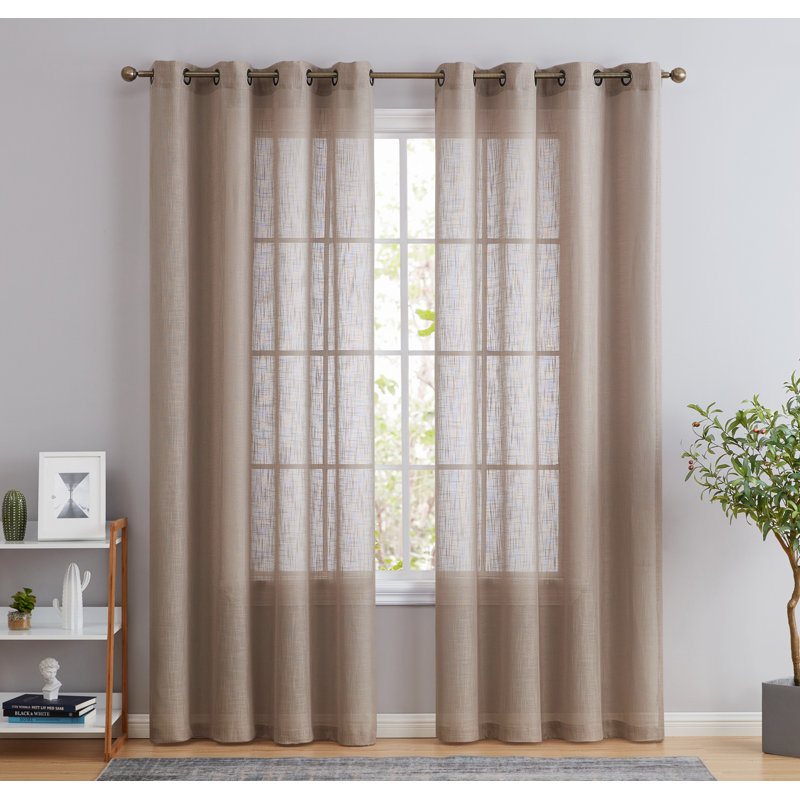 Aleksander Faux Linen Semi Sheer Grommet Curtain Pair, Taupe, 54" W x 96" L