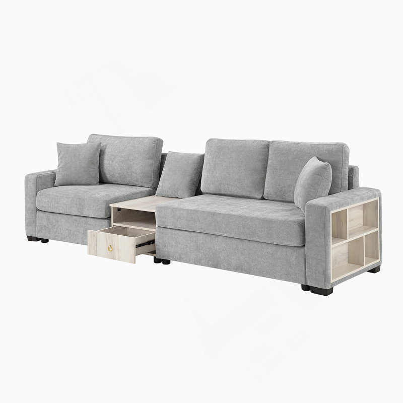 Canapé modulaire 3 places 111,8 po avec accoudoirs de rangement et console centrale pour le salon, Gris