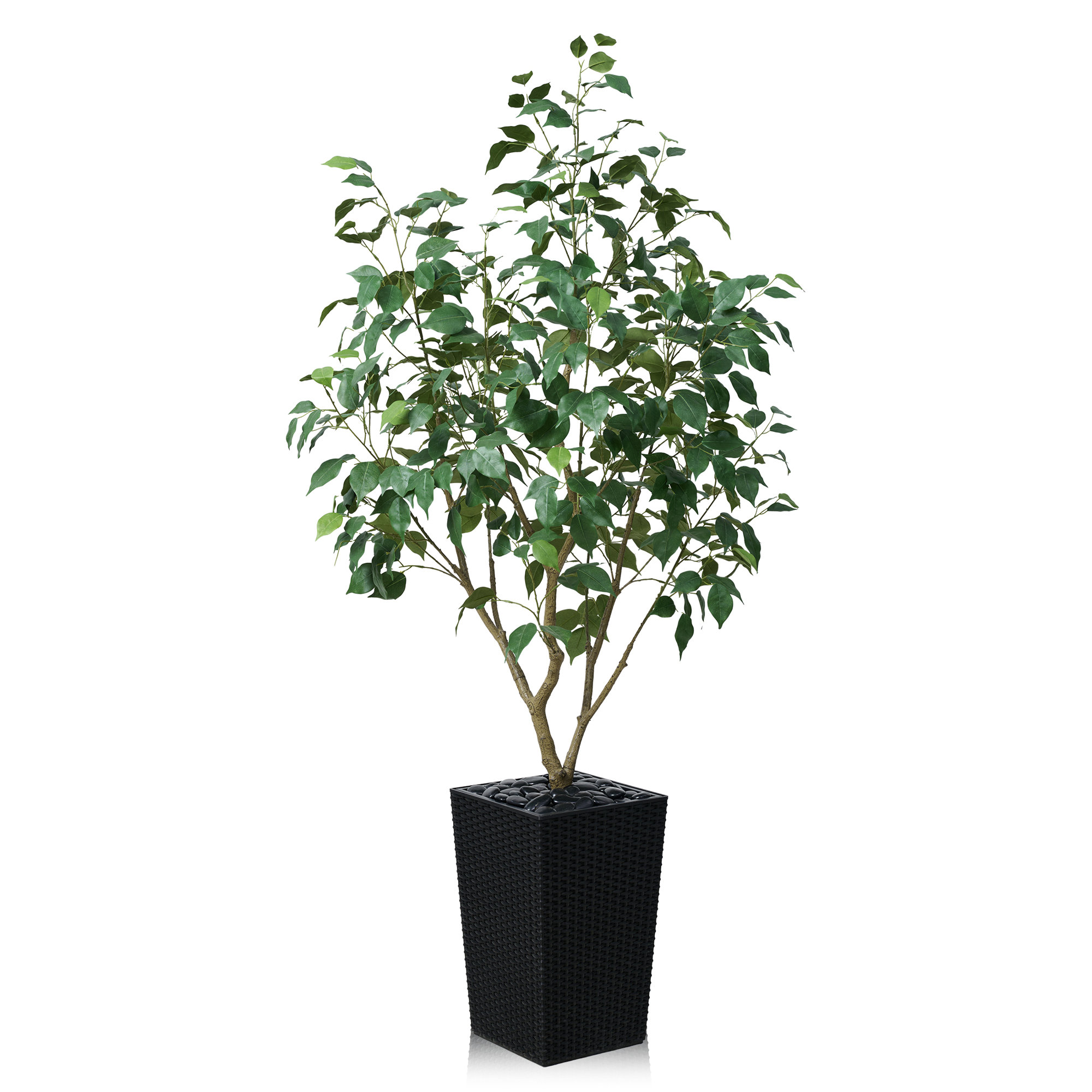 George Artificial Ficus Tree, UV Protected Faux Greenery with Huge Decorative Base for Indoor Outdoor, 60" H x 20" W x 20" D