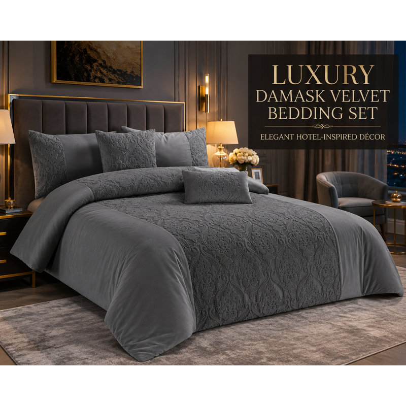 Damask Velvet Duvet Cover Set with Pillowcases, Double