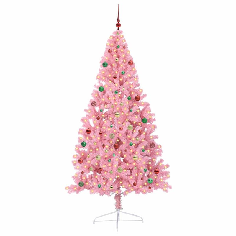  Artificial Pre-lit Christmas Tree PVC, Pink/Red/Green/Gold, 6.89' H