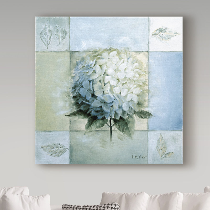 « blue hortensia study 1 », reproduction de peinture à l’acrylique sur toile tendue, H 14 po x l 14 po