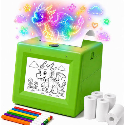 PixiPrint AI Sticker Printer for Kids -Voice-Powered Drawing & Coloring Set | Color LCD Screen, Print Preview, 4 Paper Rolls, Sticker Paper & Markers | Create, Print & Color Age 5+ Great Birthday Gift
