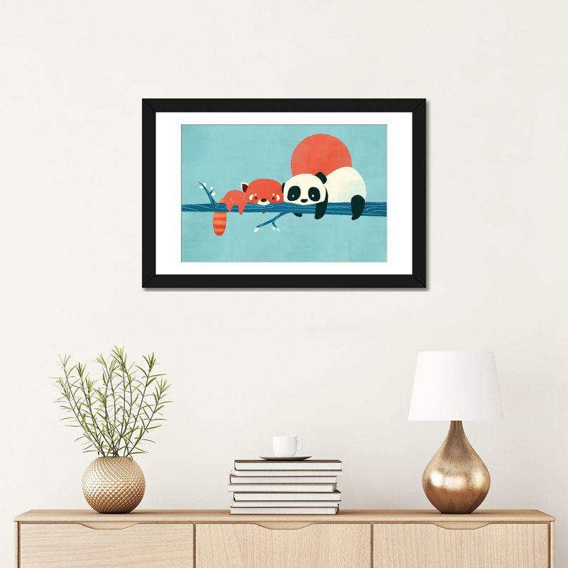 «Pandas», impression sur toile tendue, Papier d'art encadré noir, H 16 po x l 24 po x P 1 po, Blanc