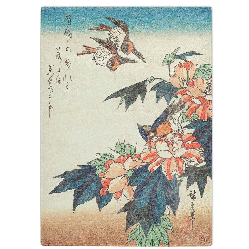 Tempered Glass Birds on the Flowers Chopping Board, 20 cm W x 28.5 cm L