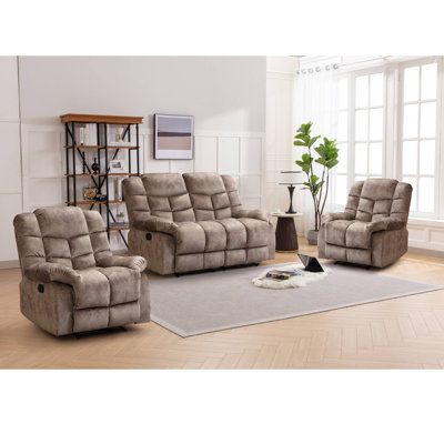 Ensemble de salon inclinable manuel 3 pièces avec 2 fauteuils inclinables et causeuse