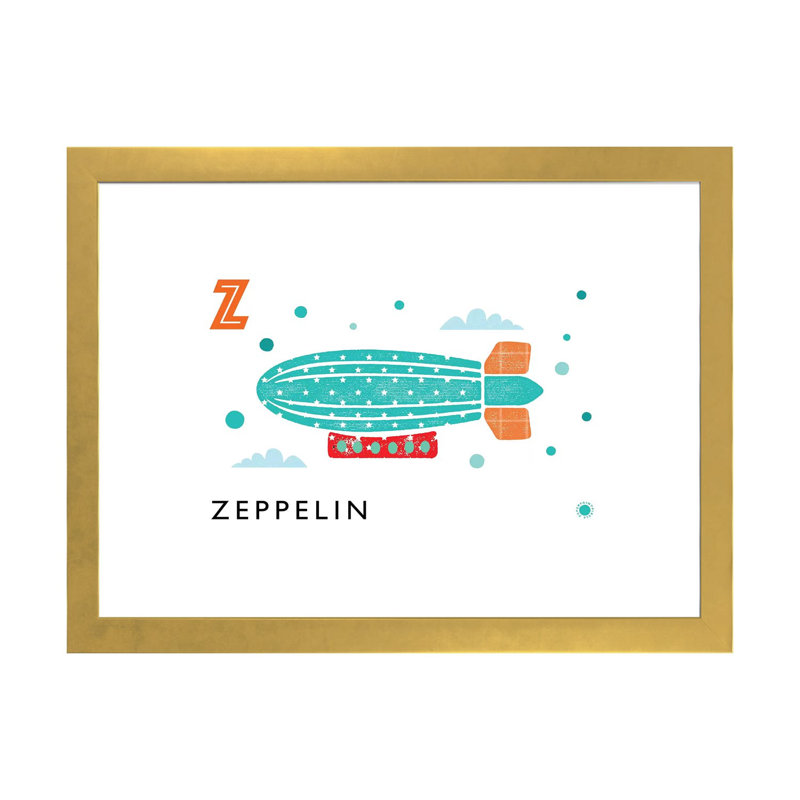 Z Is for Zeppelin - imprimé, Blanc, H 16 po x l 24 po x P 1 po, Papier encadré doré