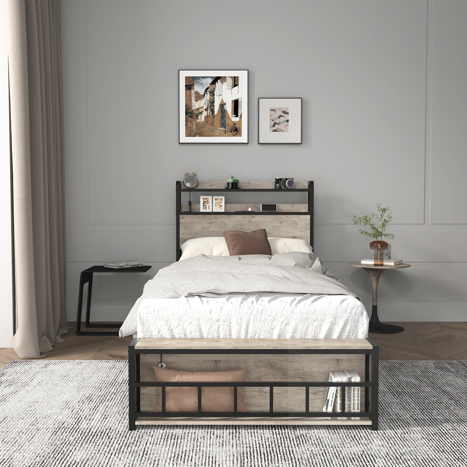 Latitude Run® Twin Size Storage Bed With Charging Station & LED Light ...