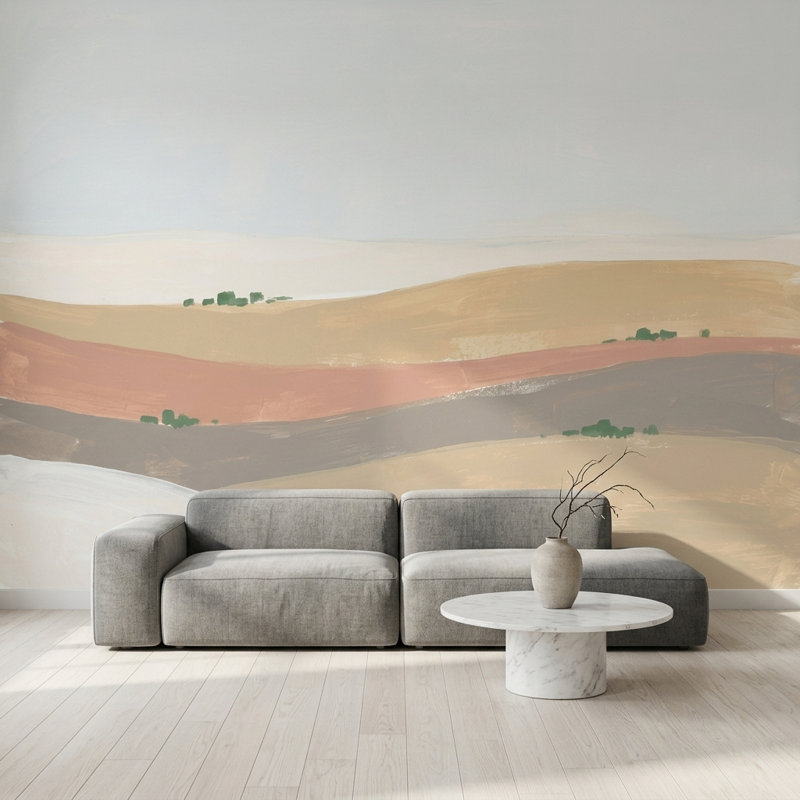 Papier peint abstrait paysage minimaliste Rolling Hills, 100 po x 96 po, Non tissé