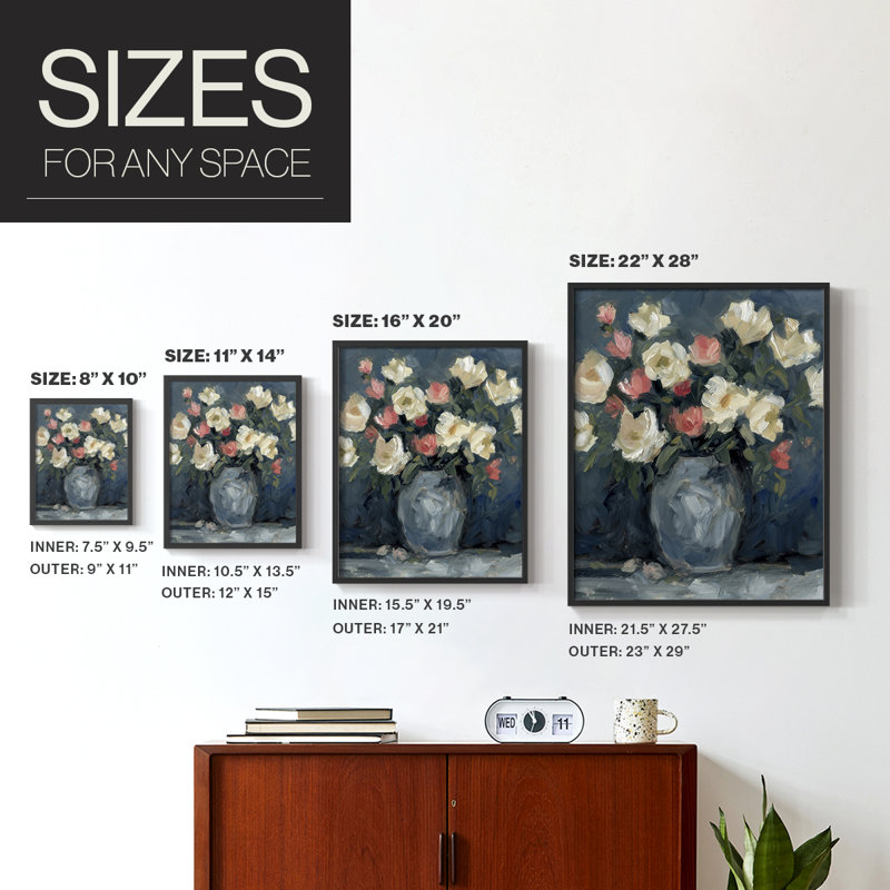 Impasto Floral Arrangement II, reproduction encadrée - bois massif, H 15 po x l 12 po, Noir, noir, noir, noir