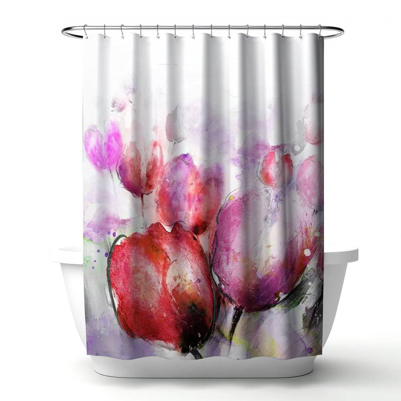 Floral – Polyester Shower Curtain, Dye Sublimation Print, 71" W × 74" L