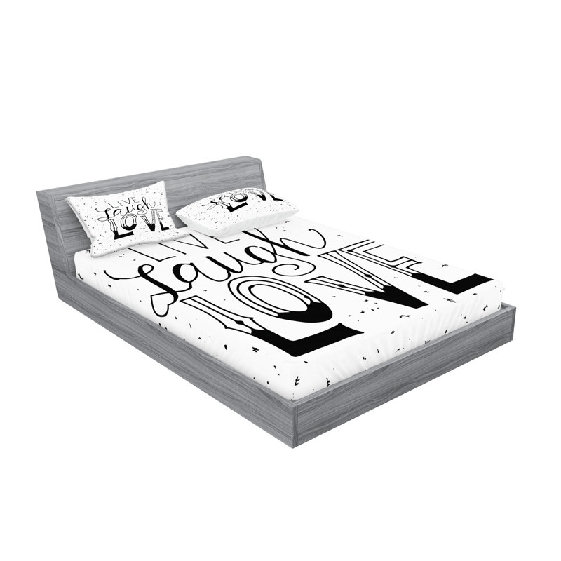 Ensemble de draps et taies décoratives Ambesonne Live Laugh Love, noir et blanc