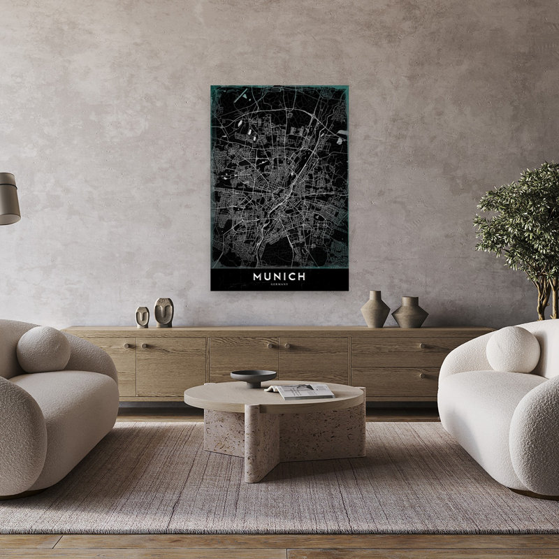 Munich, ville sombre, carte rétro, impression d'art rétro, H 48 po x l 32 po