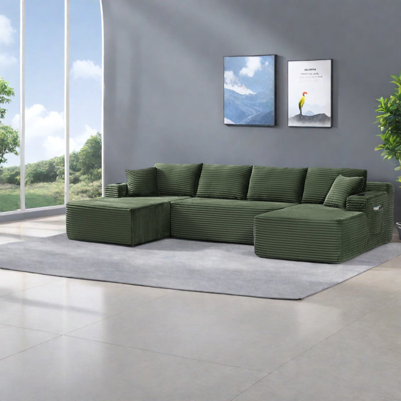 Modular Corduroy Sofas, Comfortable U-shaped Sectional For Home