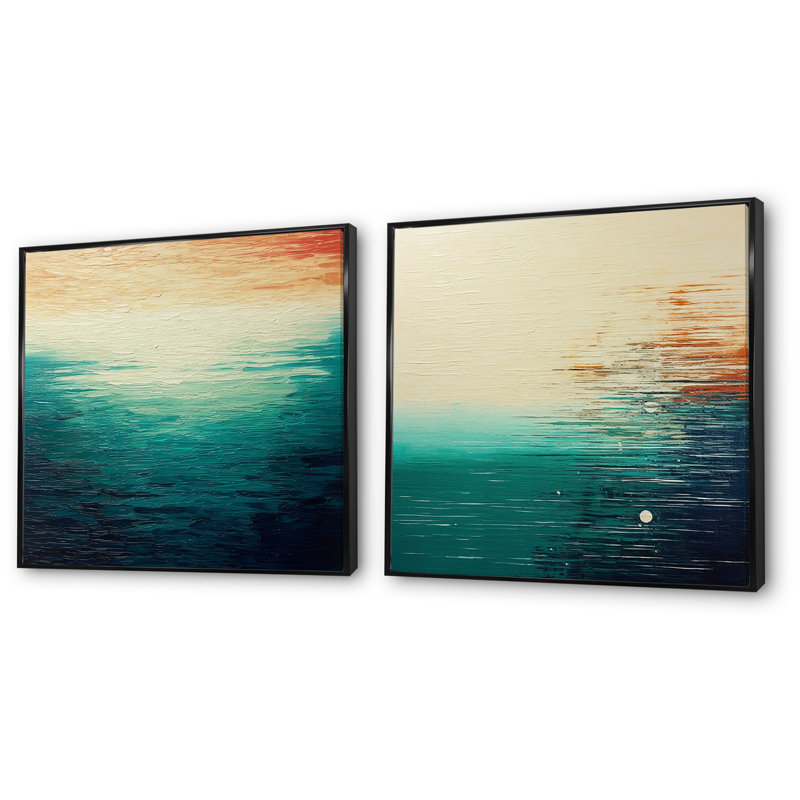 Minimaliste Essence Beach I - Ensemble de 2 décorations murales abstraites minimalistes, Cadre flottant noir