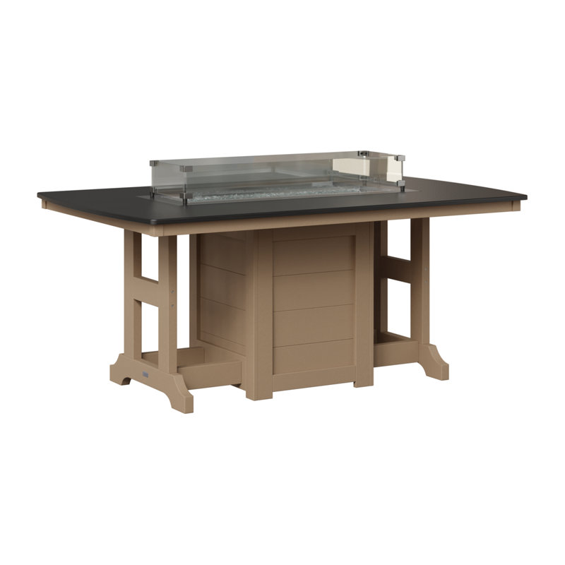 Berlin Gardens Garden Classic 72″ Fire Pit Dining Table, Hammered Top Black with Weatherwood Base, 31" H x 44" W x 72" D
