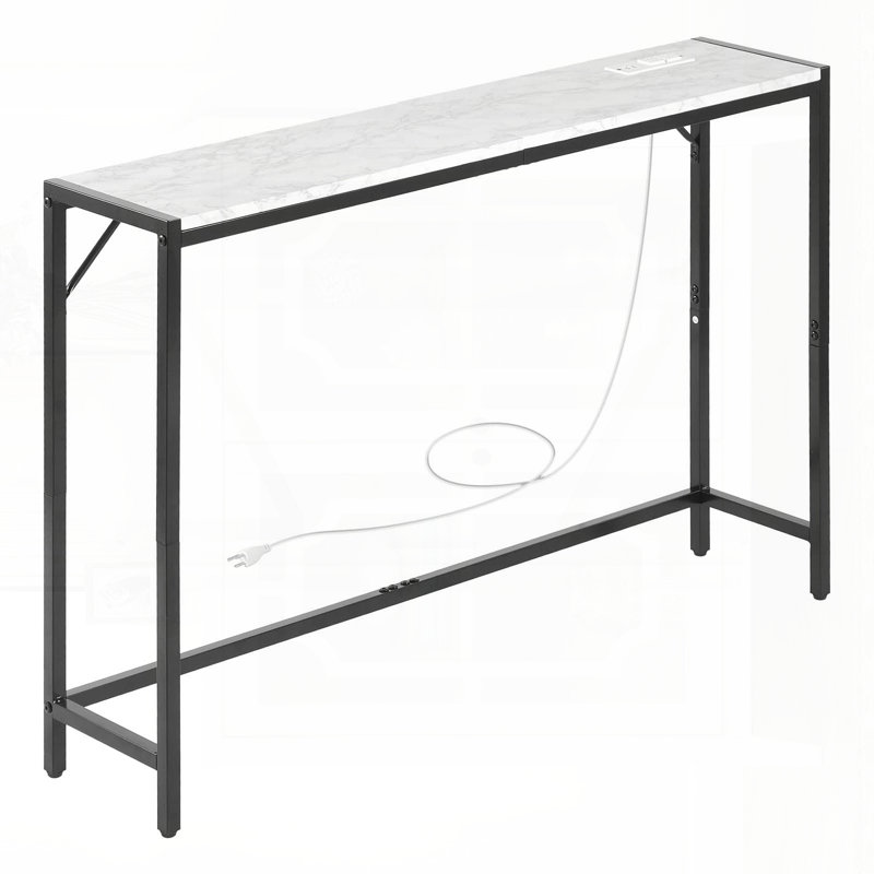 Narrow Marble Console Table with Built-in Power Outlet and USB Ports