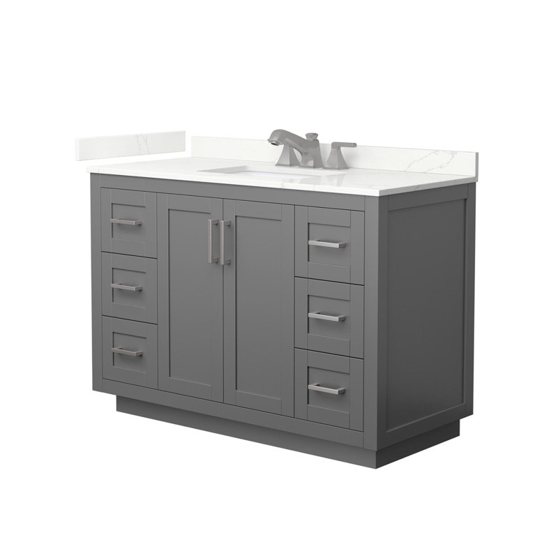 Miranda 48" Freestanding Single Bathroom Vanity with Quartz Top, Dark Gray, Giotto Quartz, Brushed Nickel