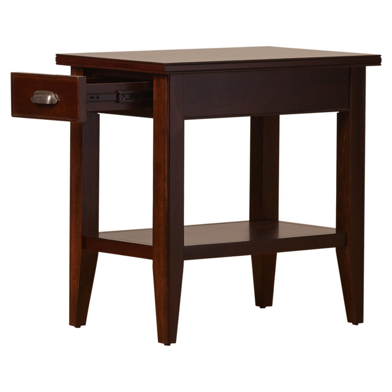 Solid + Manufactured Wood Narrow End Table with Drawer, Chocolate Cherry, 24" H x 16" W x 24" D