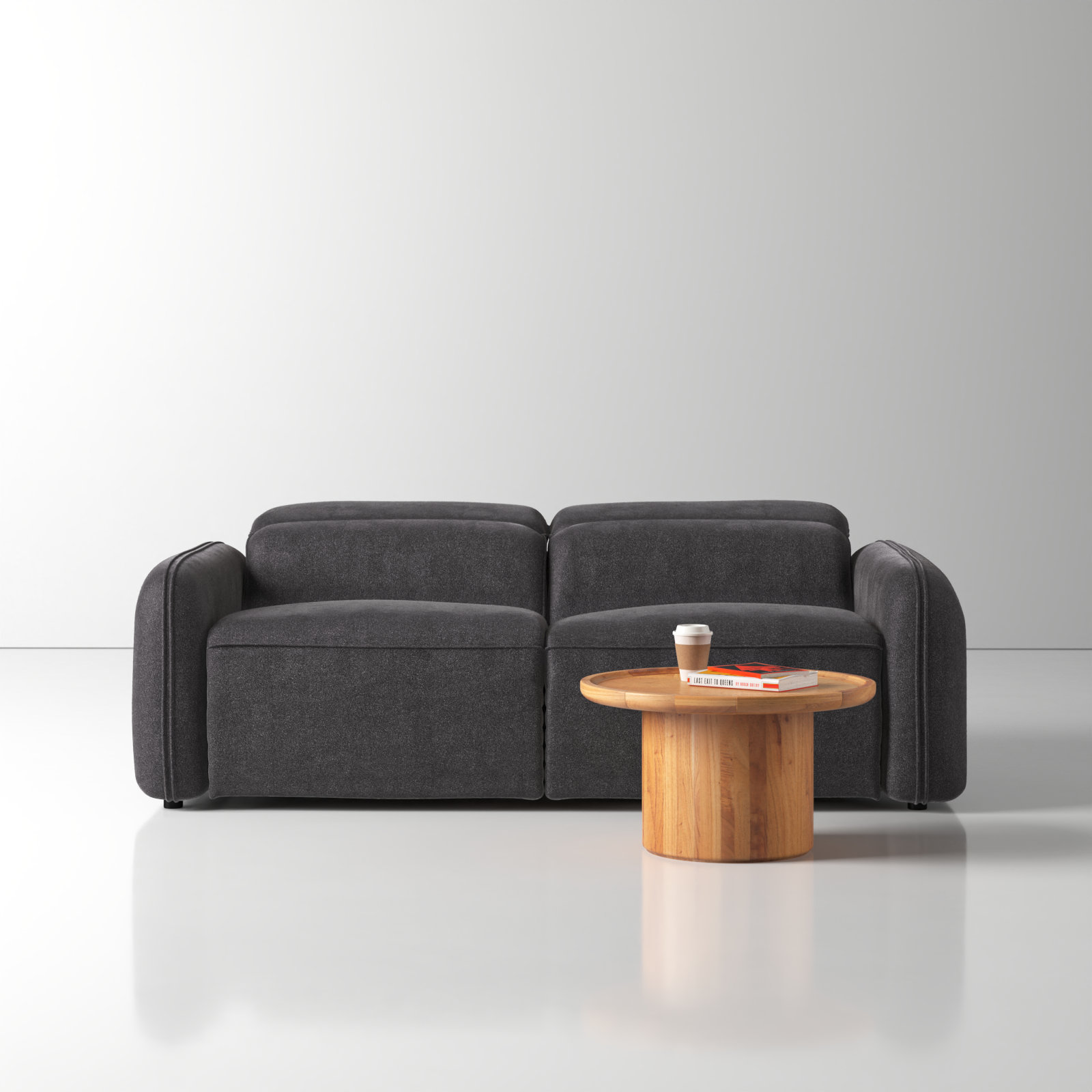 Pompeo 86'' Upholstered Reclining Sofa, Elite Charcoal Gray Boucle