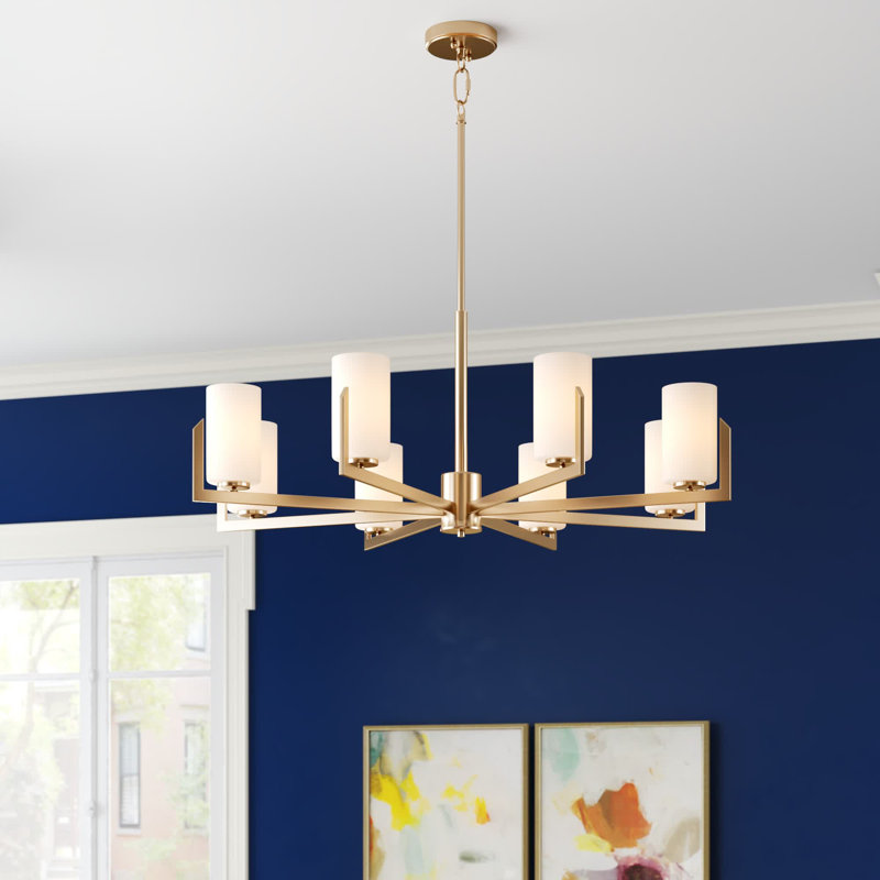 8-Light Shaded Classic / Traditional Chandelier, Satin Brass