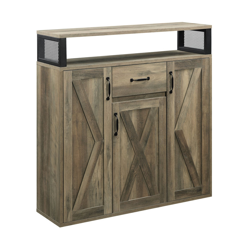 Rustic Oak Dining Server With Functional Shelves And Cup Holder Charming For Living Room