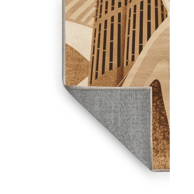 Machine Washable Pandelica Barcelona Sagrada Familia Modern & Contemporary Abstract Rug in Beige – Beige Binding, 5x7