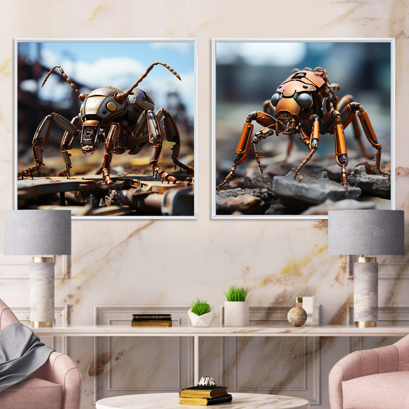 Ensemble de 2 fourmis industrielles Industrial Ant, Cadre flottant blanc, H 36 po x l 73 po
