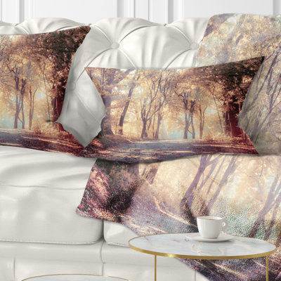 Golden Autumn Beautiful Forest - Landscape Printed Throw Pillow