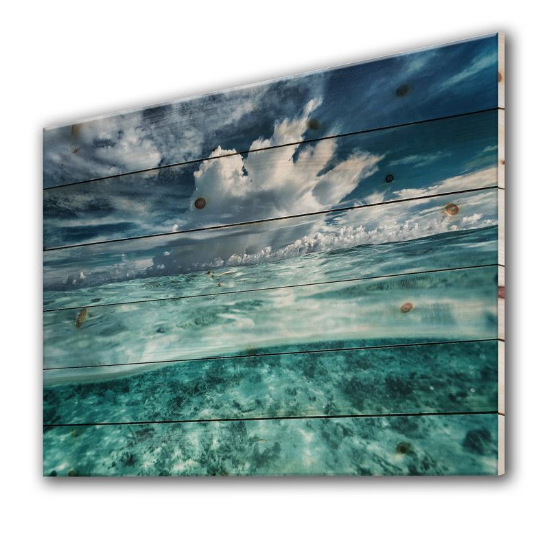 Incroyable paysage marin sous l'eau et nuages - reproduction d'art sur bois sans cadre, H 12 po x l 20 po x p 1 po
