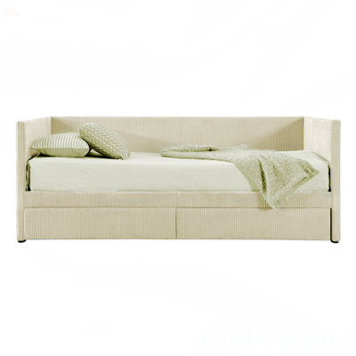 Kisher Size Corduroy Daybed With Two Drawers And Wood Slat