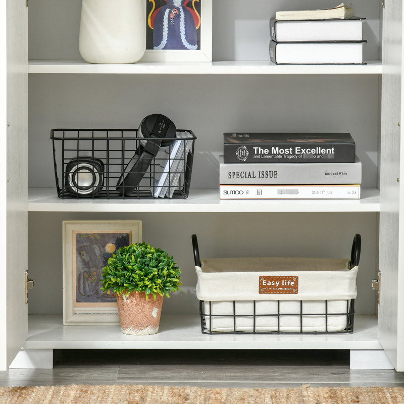 Armoire 4 portes avec tablettes de rangement pour garde-manger, blanc industriel pour la cuisine, la chambre à coucher, le salon, le vestibule et la tablette
