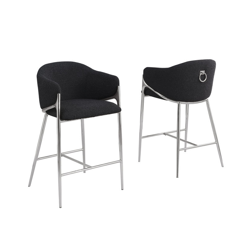 Tabourets de bar en tissu Teddy Boucle, Tabouret de bar (siège d'une hauteur de 30 po), Siège noir / structure argent