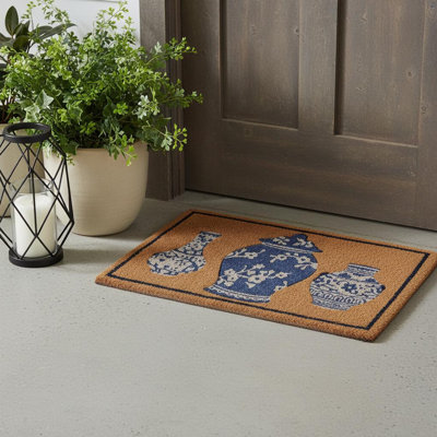 Paillasson d'extérieur 20 po x 30 po brun et blanc en porcelaine de Chine