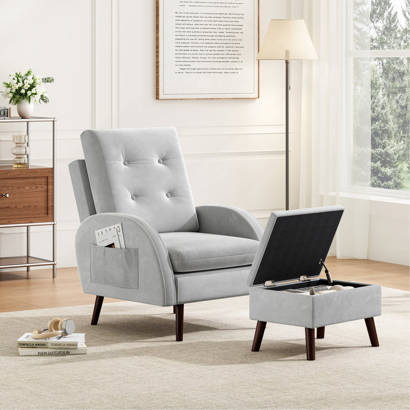 Chaise d'appoint rembourrée et repose-pieds avec dossier réglable à 6 niveaux