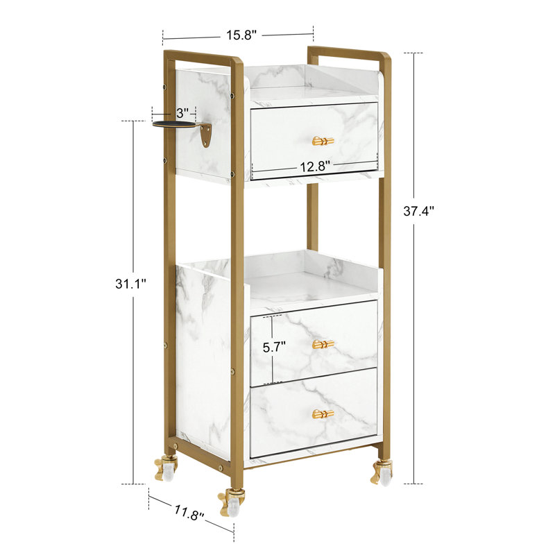 Utility Cart with Hair Dryer Holder and Locking Wheels for Salon, Rolling Tattoo Cart with Drawers