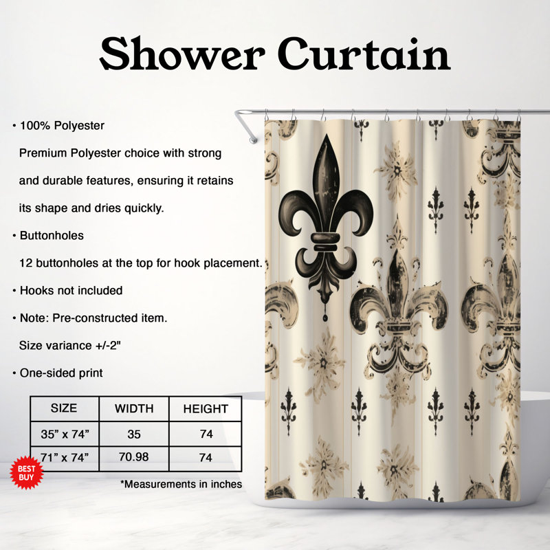 Rideau de douche Regal Damask - Premium, H 74 po x l 71 po
