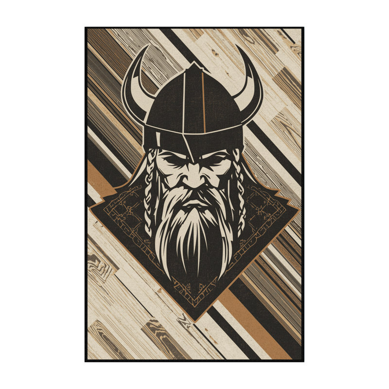 Tapis noir moelleux moelleux et moelleux en bois rustique moderne Viking Raider, 5 x 7