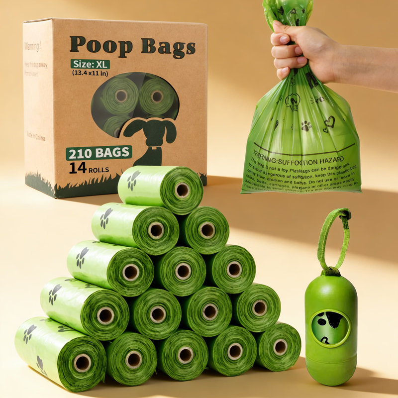 Extra Large Dog Poop Bags With Dispenser: 14 Rolls, 210 Count Leak-Proof And Unscented Waste Bags For Dogs - Durable And Eco-Friendly