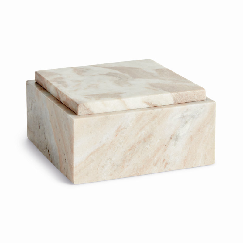 Boîte large avec couvercle Sovrano, Beige / Blanc, H 3,5 po x l 5 po x P 5 po