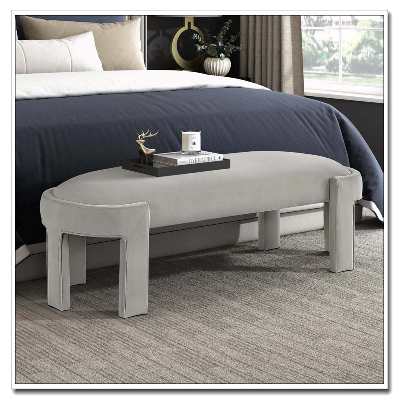 Velvet Fabric  Upholstered Bench, Taupe