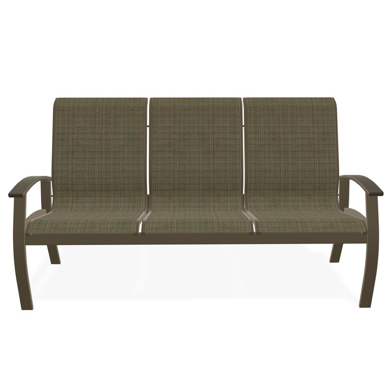 Belle Isle Sling Aluminum Frame 3-Seat Sofa with Marine Grade Polymer Arm Accent, Elevation Stone, Beachwood